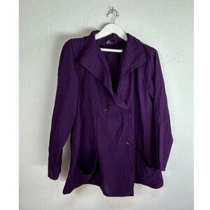 Fenini Womens Coat Jacket Large Purple Long Sleeve Double Breastedlight jacket